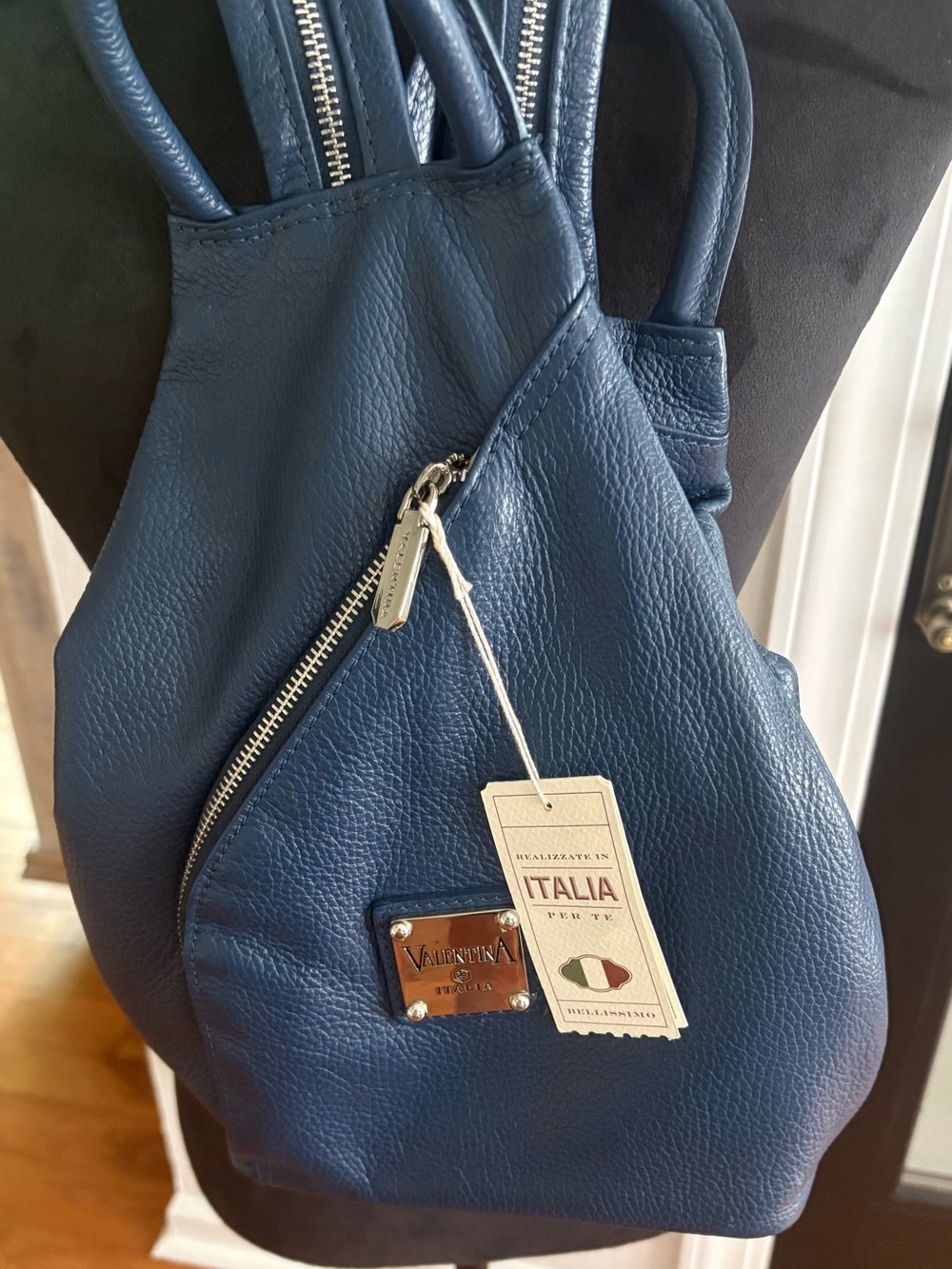 Valentina Blue Pebble Leather Convertible Sling/Backpack